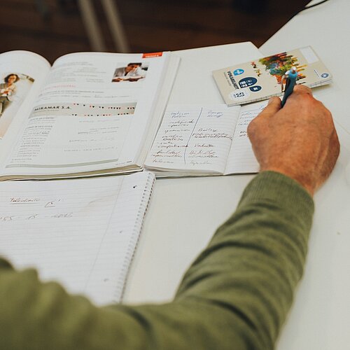 Blick auf Lernunterlagen im Spanischkurs im Kreativ-Haus