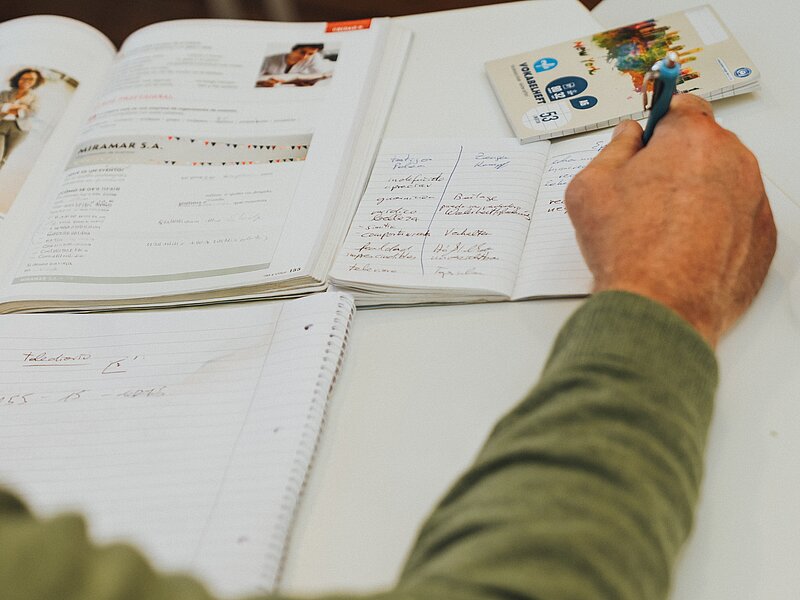 Blick auf Lernunterlagen im Spanischkurs im Kreativ-Haus