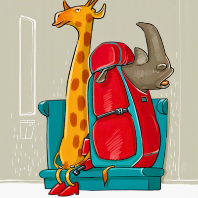 Zeichnung mit Nashorn und Giraffe